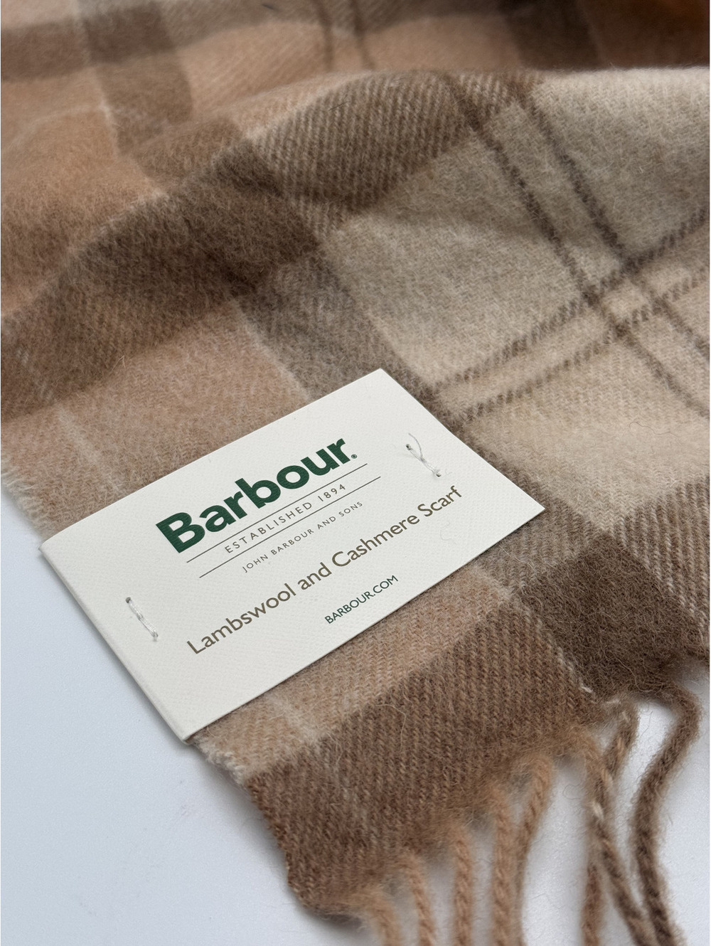 Barbour Camel Lambswool and Cashmere Tartan Scarf